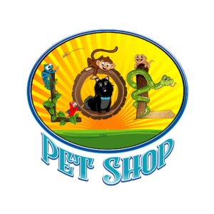 Pet shop logo with various cartoon animals.