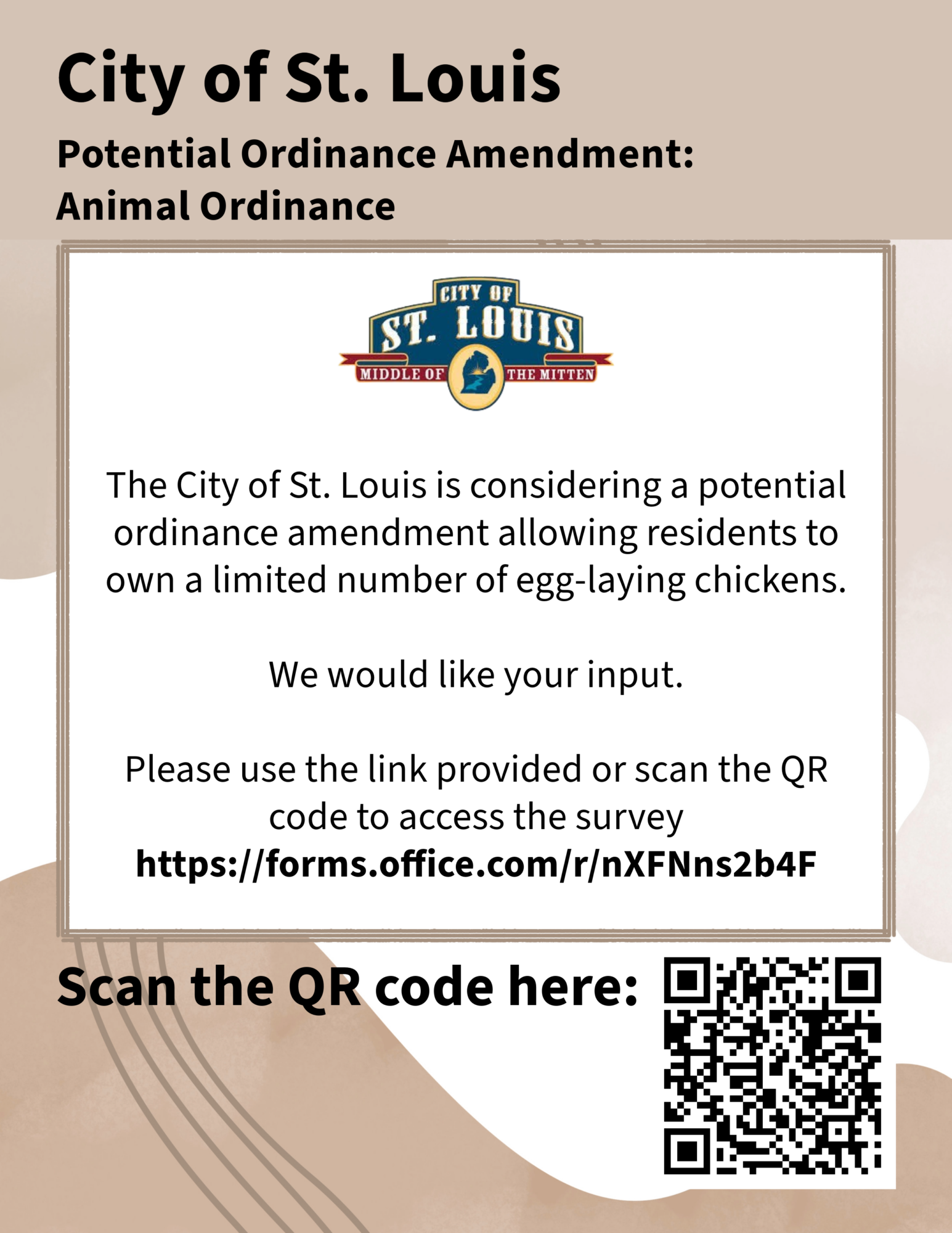 St. Louis ordinance amendment survey on egg-laying chickens.